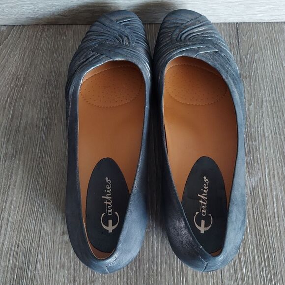 Earthies Dark Pewter Metallic Vanya Leather Flats Slip Ons Size 11B - Picture 6 of 11